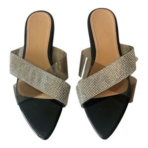 Wild Diva Black and Silver Rhinestone Slides